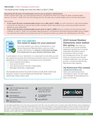 Page two of the Spring 2024 PSSP Pension News for Active Members