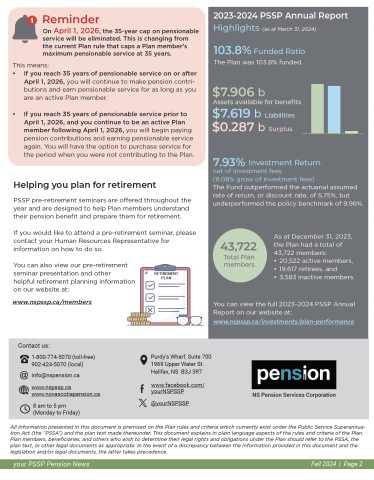 Page two of the Fall 2024 PSSP Pension News for Active Members