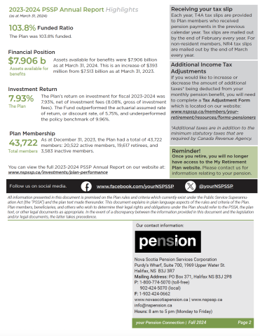 Page two of the Fall 2024 PSSP Pension News for Retired Members