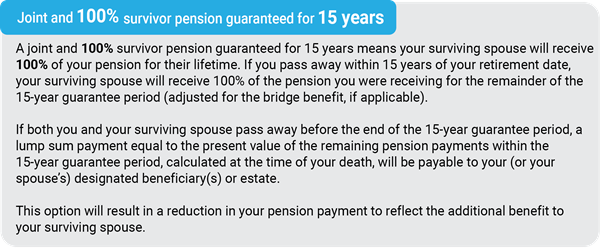 Information about the option "Joint and 100% survivor pension guaranteed for 15 years"